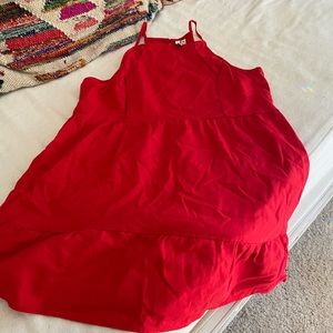 Red asymmetrical baby doll top